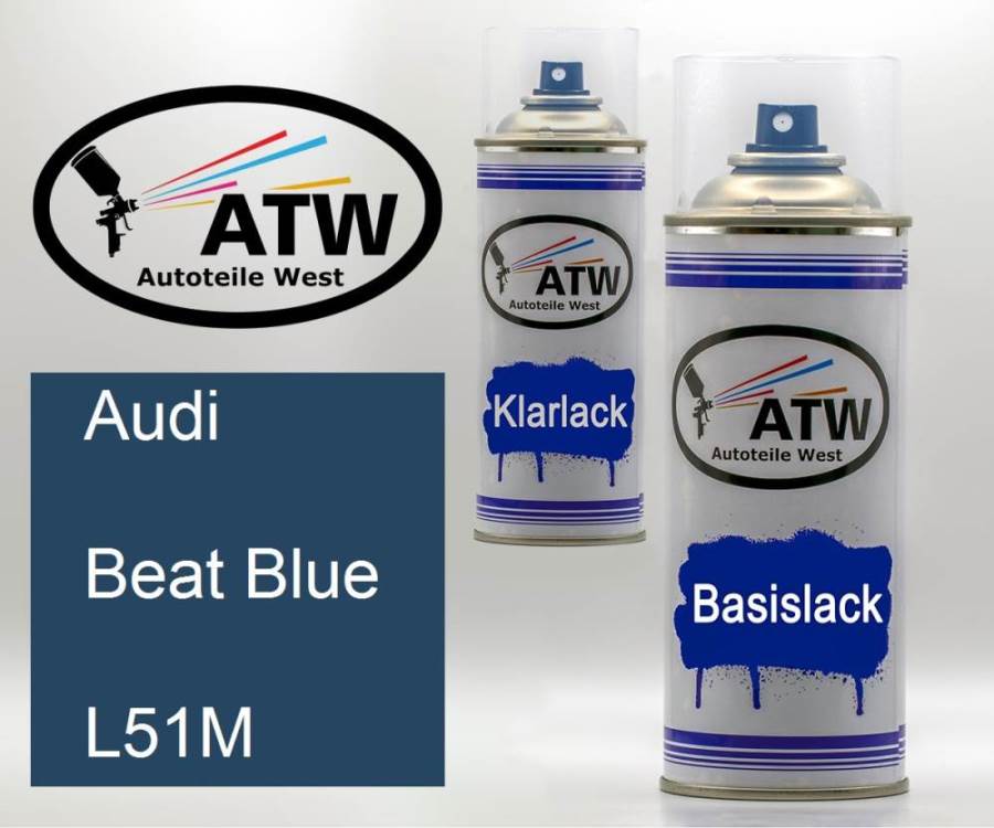 Audi, Beat Blue, L51M: 400ml Sprühdose + 400ml Klarlack - Set, von ATW Autoteile West.